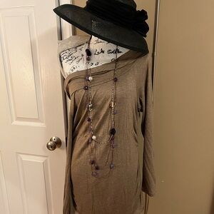 New Lafayette 14 Off Shoulder Ruched Tunic - Tan/Taupe L